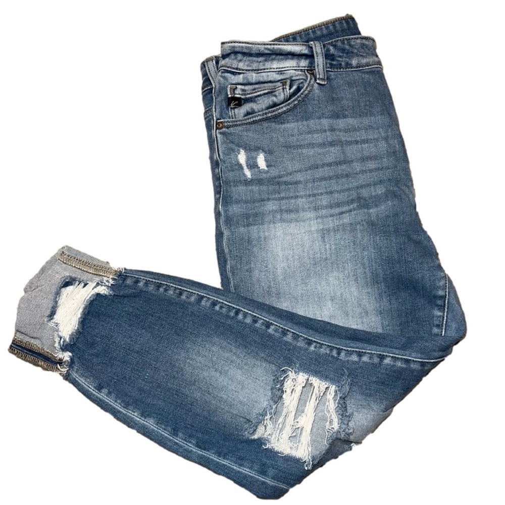 KanCan Claire Cuffed Distressed Cropped Jeans - size 15/31, Women’s